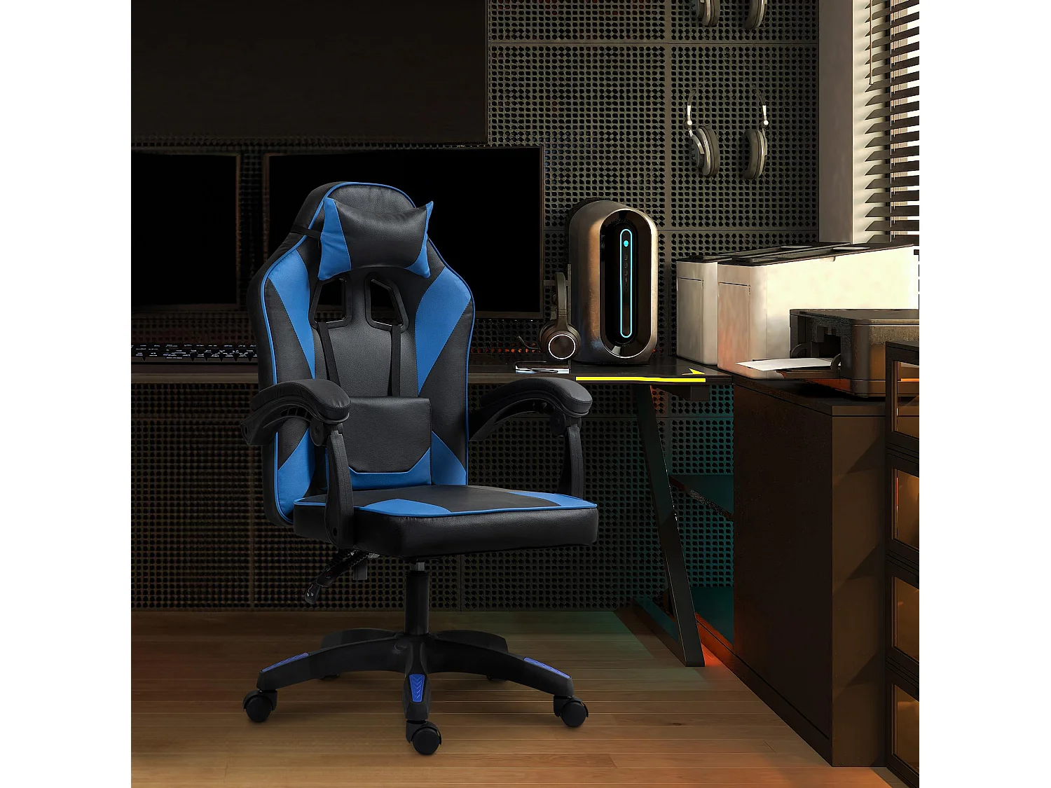 Chaise de bureau - Similicuir - Noir / Bleu - Orkney