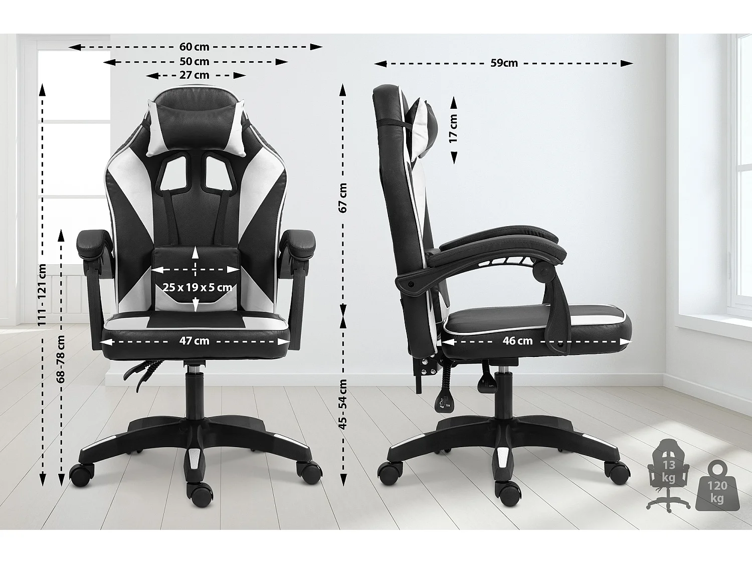 Chaise de bureau - Similicuir - Noir / Blanc - Orkney