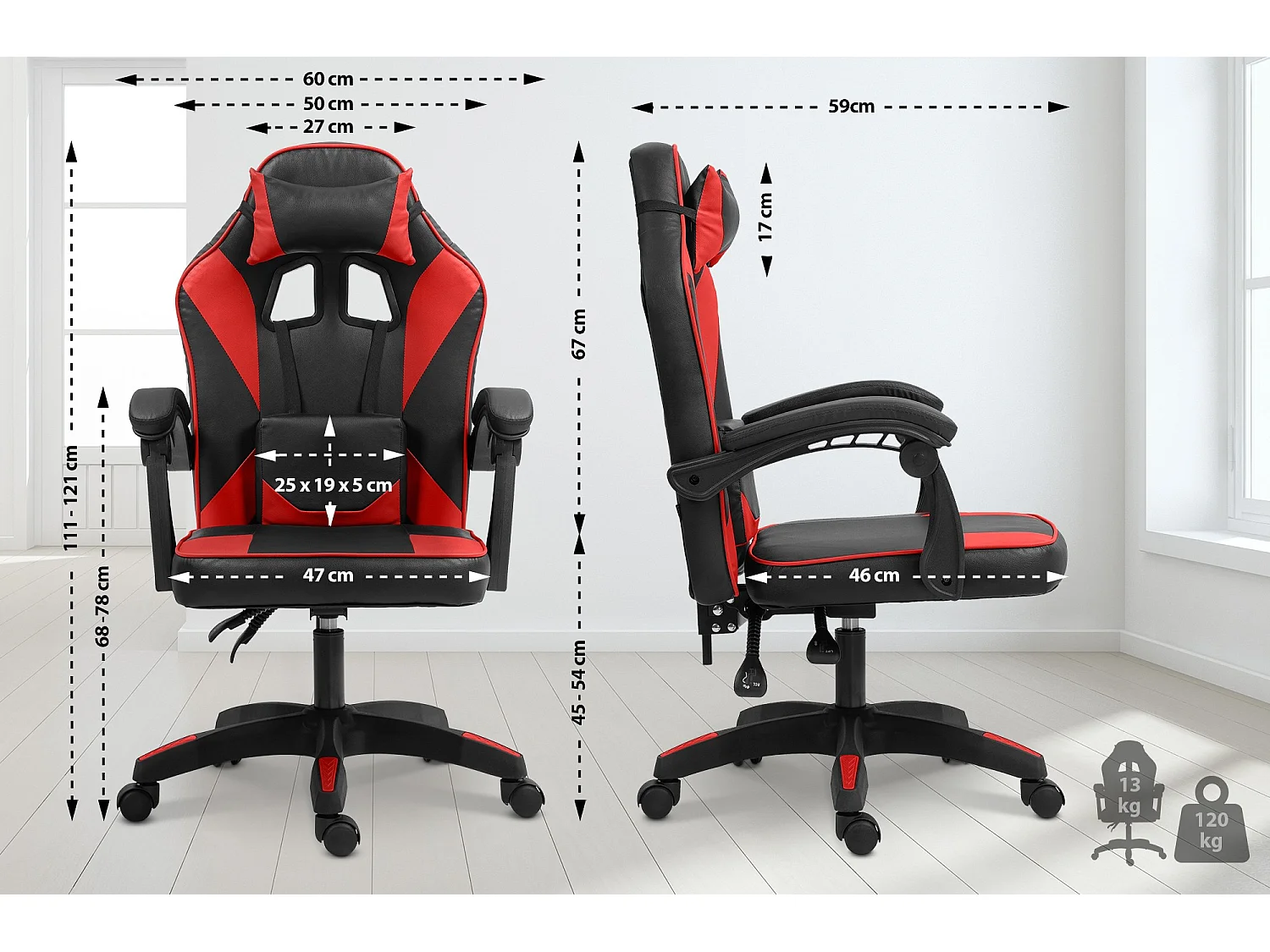 Chaise de bureau - Similicuir - Noir / Rouge - Orkney