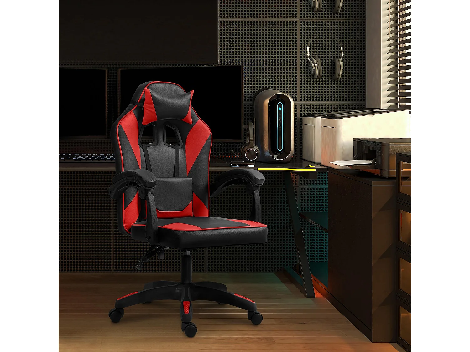 Chaise de bureau - Similicuir - Noir / Rouge - Orkney