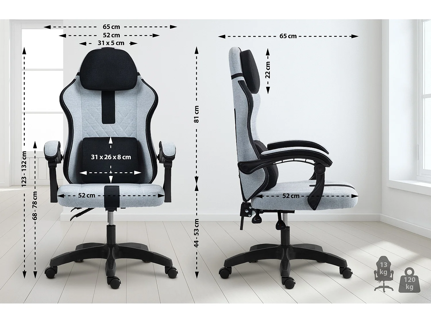 Chaise de bureau - Tissu & Plastique - Gris / Argent - Miltona