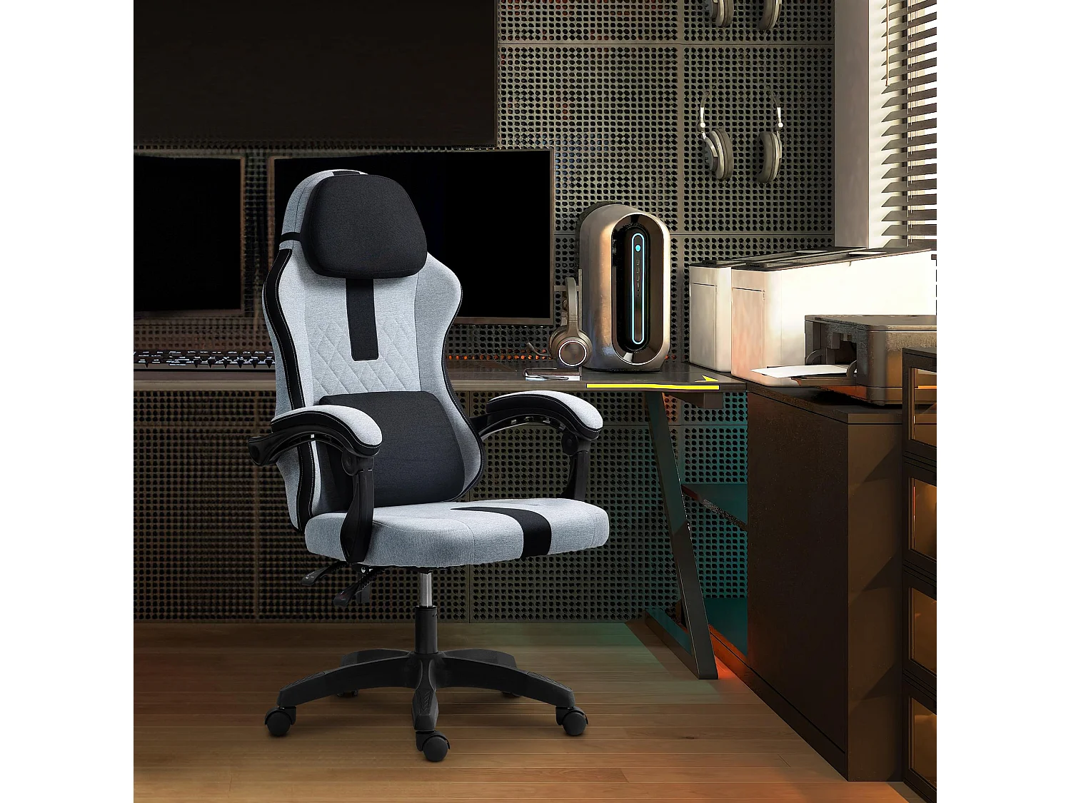 Chaise de bureau - Tissu & Plastique - Gris / Argent - Miltona