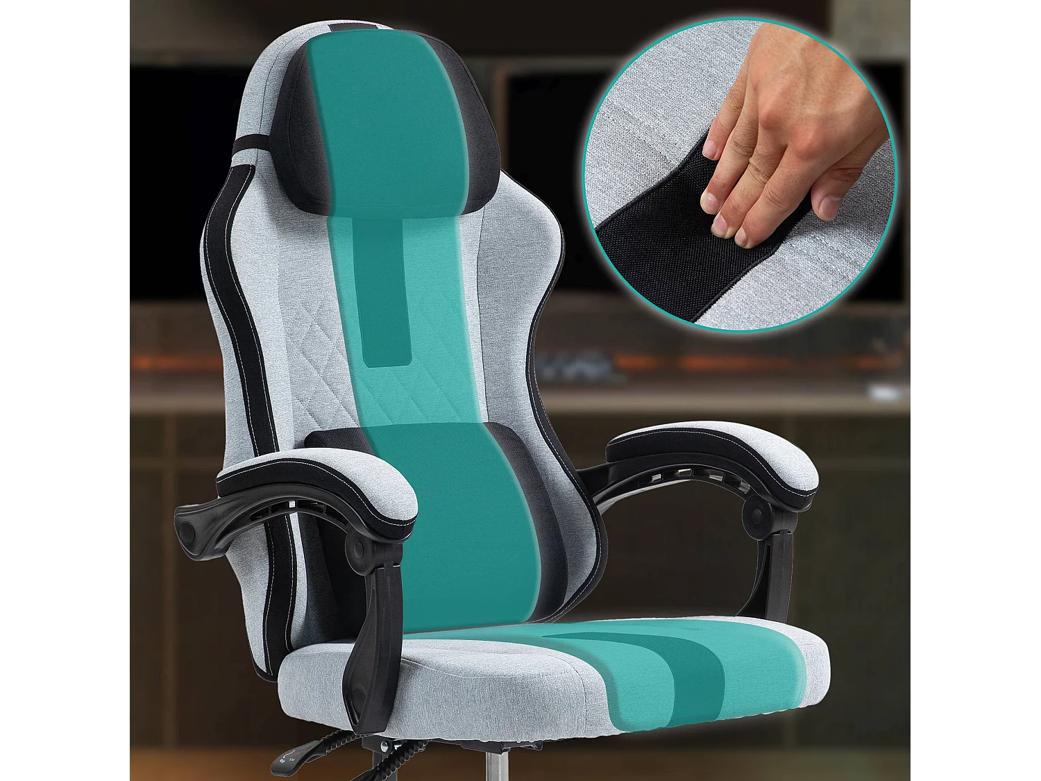 Chaise de bureau - Tissu & Plastique - Gris / Argent - Miltona