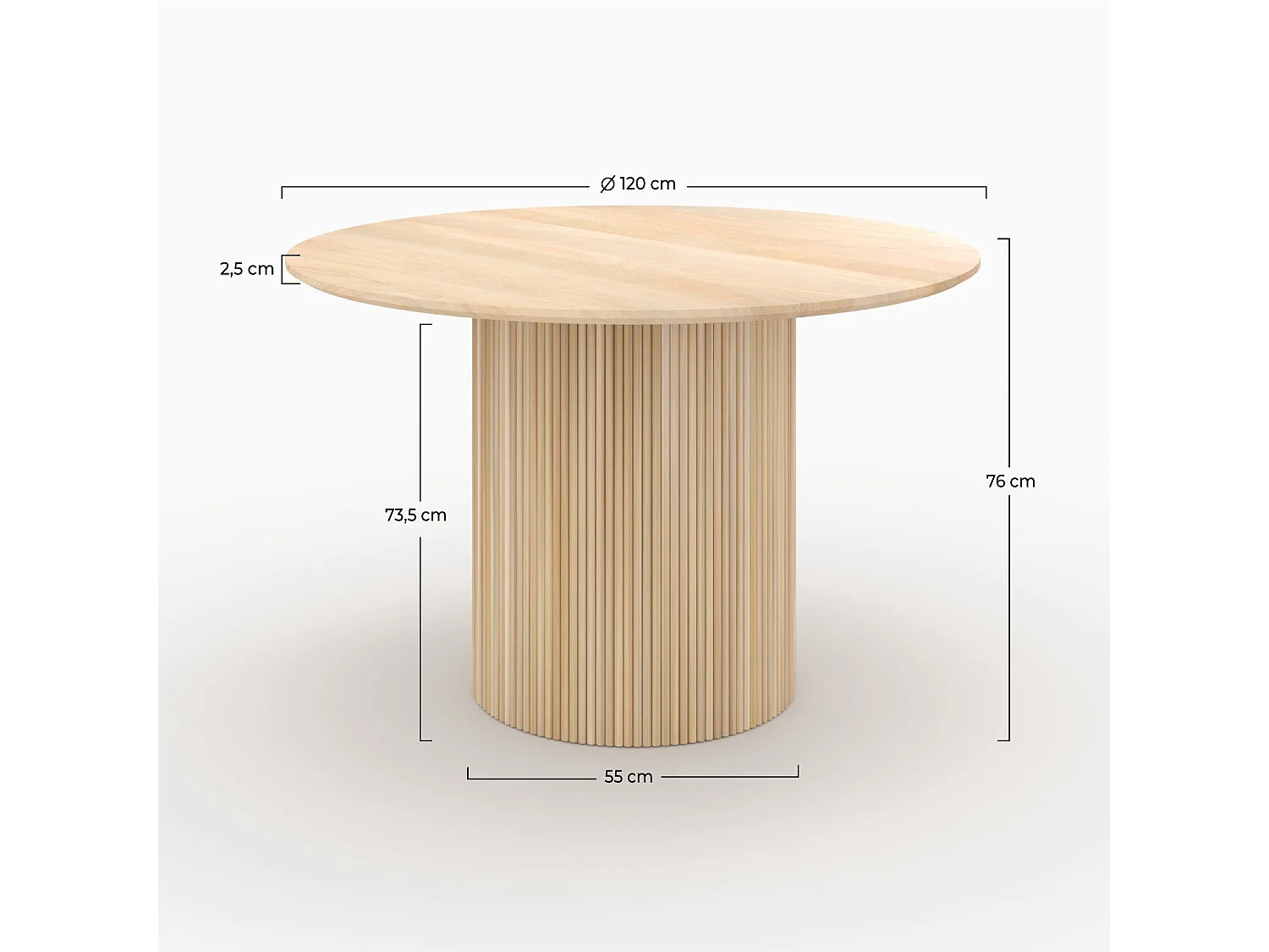 Table ronde 4 personnes en bois de manguier D120 cm - Agathe