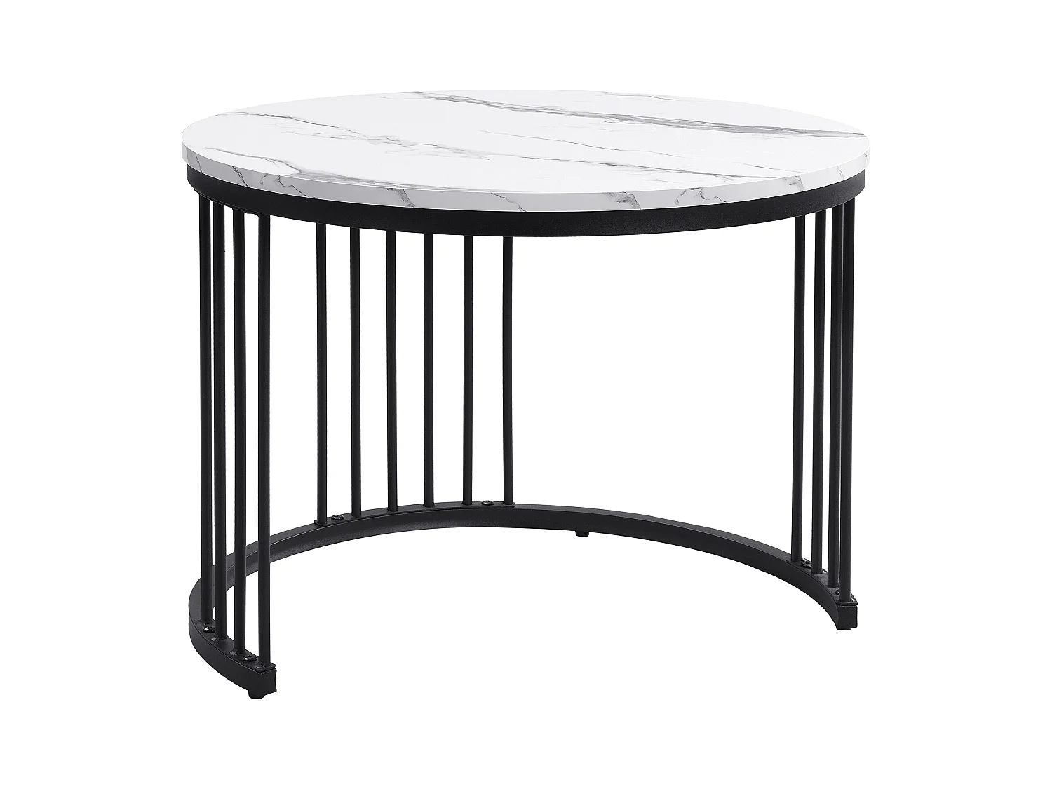 Set di 2 tavolini impilabili - 2 cassetti - piano con motivo in marmo - Bianco e nero