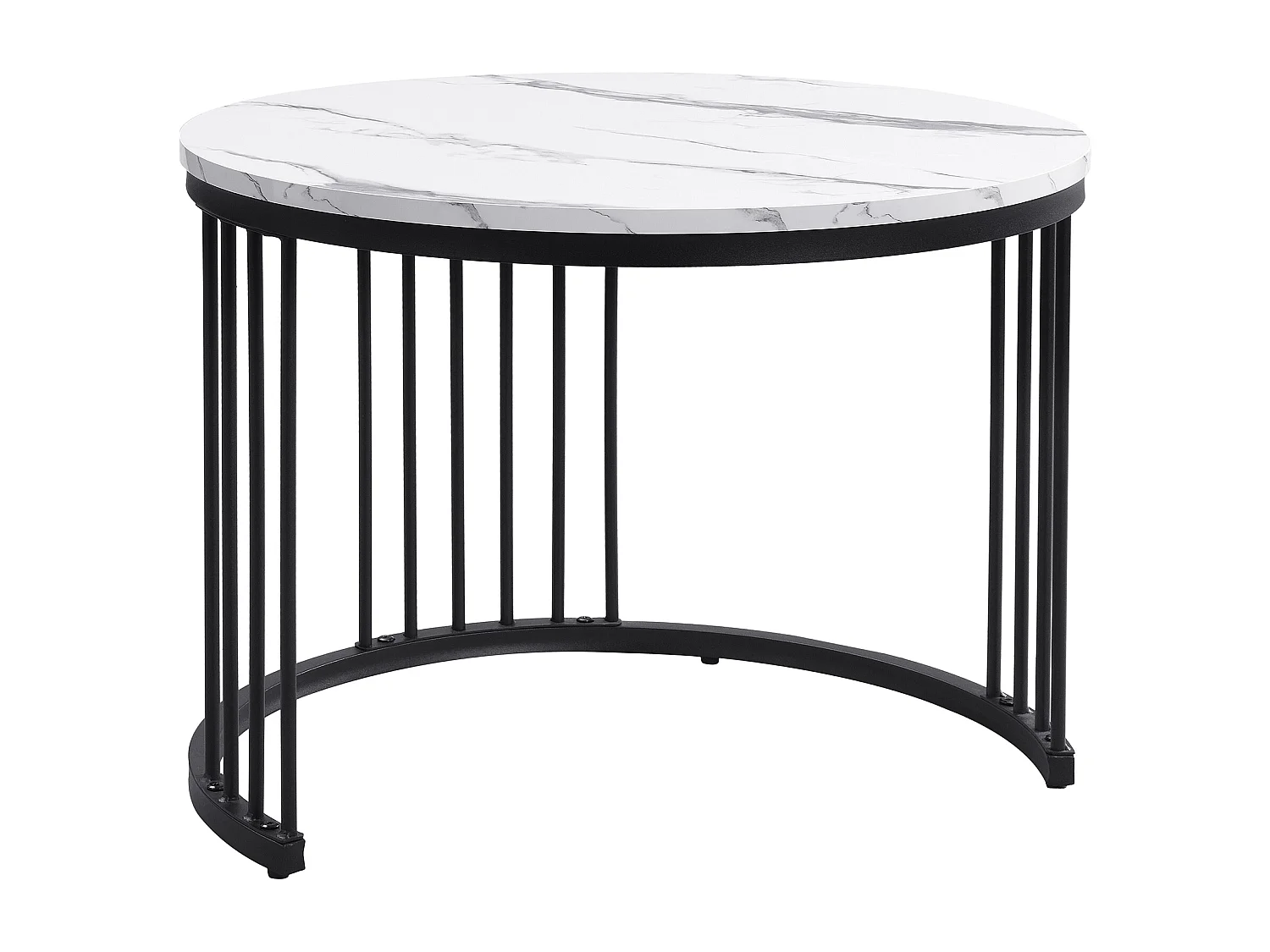 Lot de 2 tables gigognes - 2 tiroirs - plateau à motif de marbre - Blanc & Noir