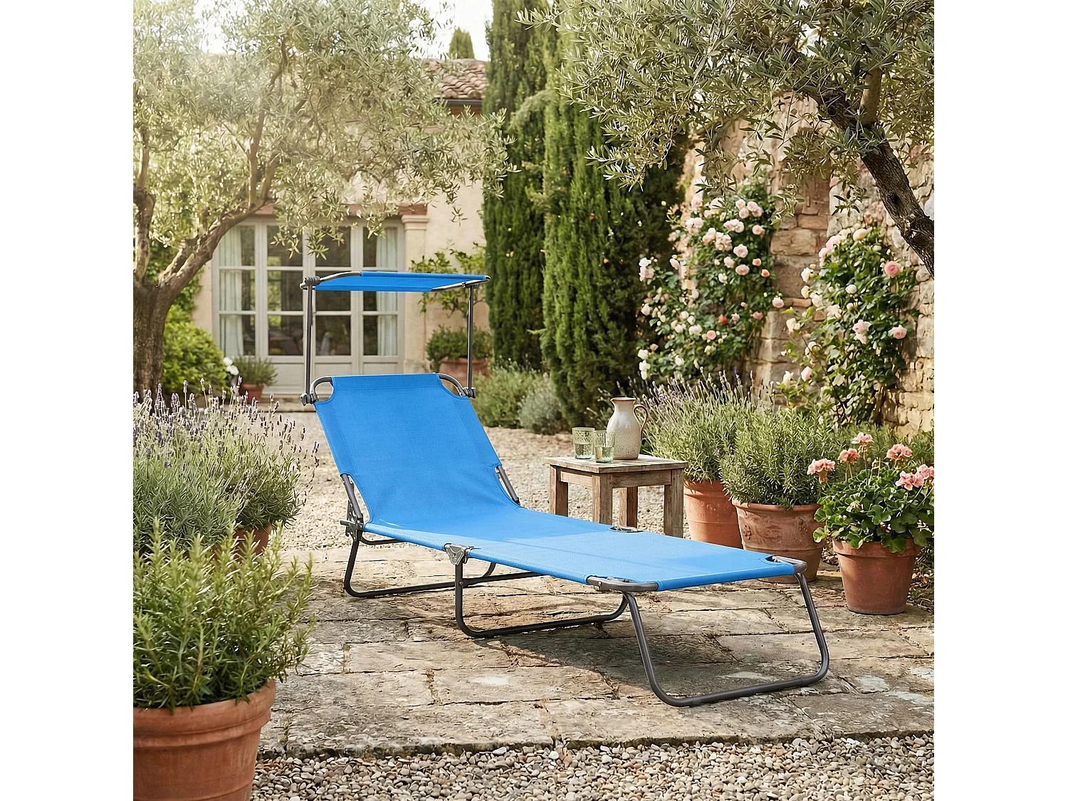 Sonnenliege Liegestuhl klappbar Gartenliege Dach