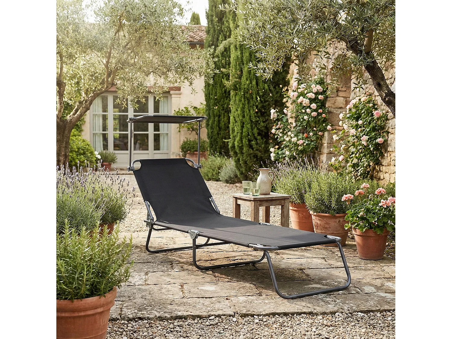 Sun lounger Dach Anthracite L. 185 x H. 24 x W. 55 cm