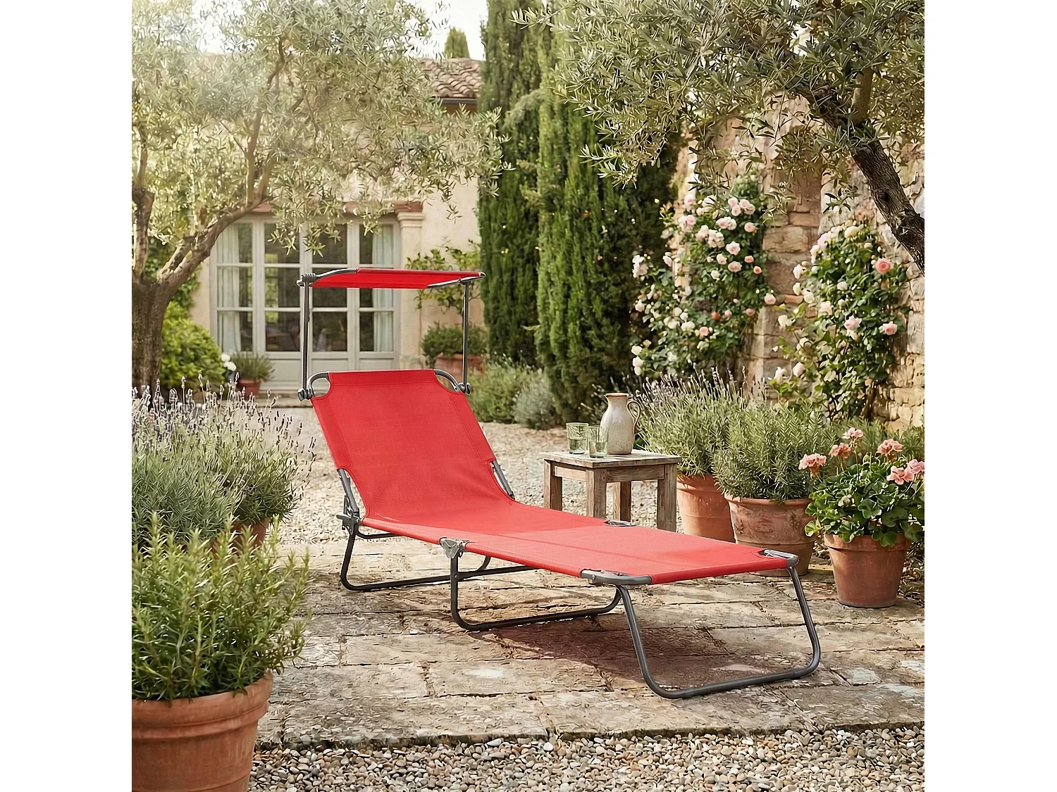 Sun lounger Dach Red L. 185 x H. 24 x W. 55 cm