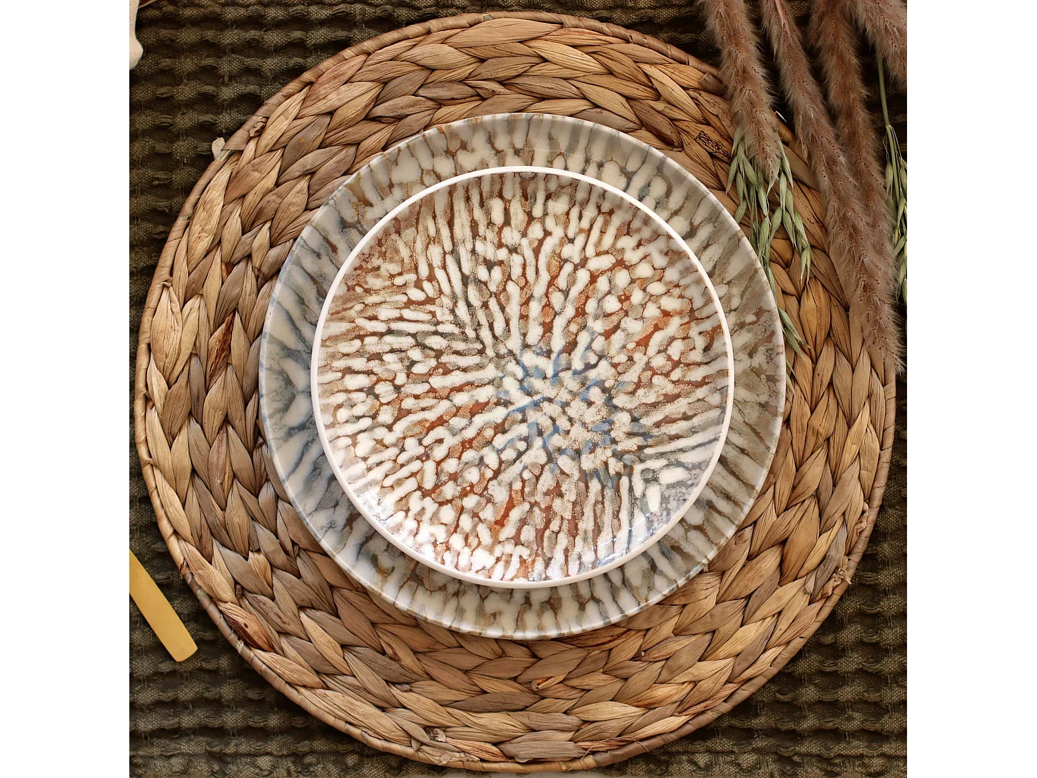 Novastyl - Lot 6 Assiettes Desserts Ambre 20cm En Gres Marron Et Beige