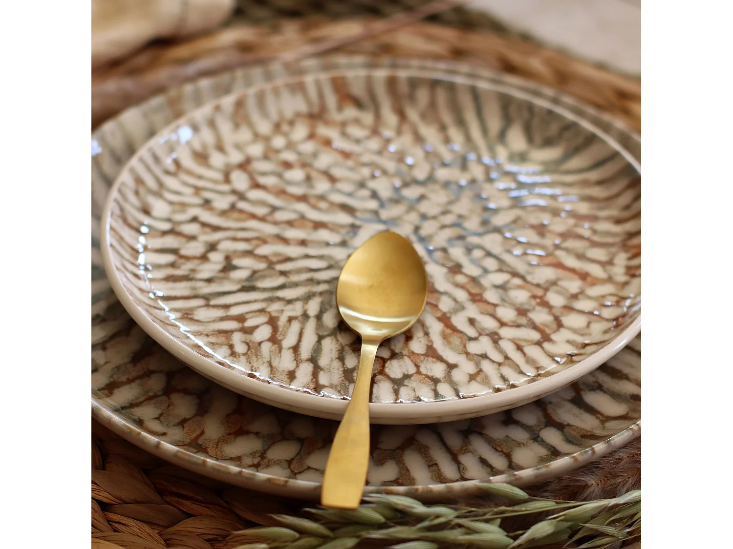 Novastyl - Lot 6 Assiettes Desserts Ambre 20cm En Gres Marron Et Beige