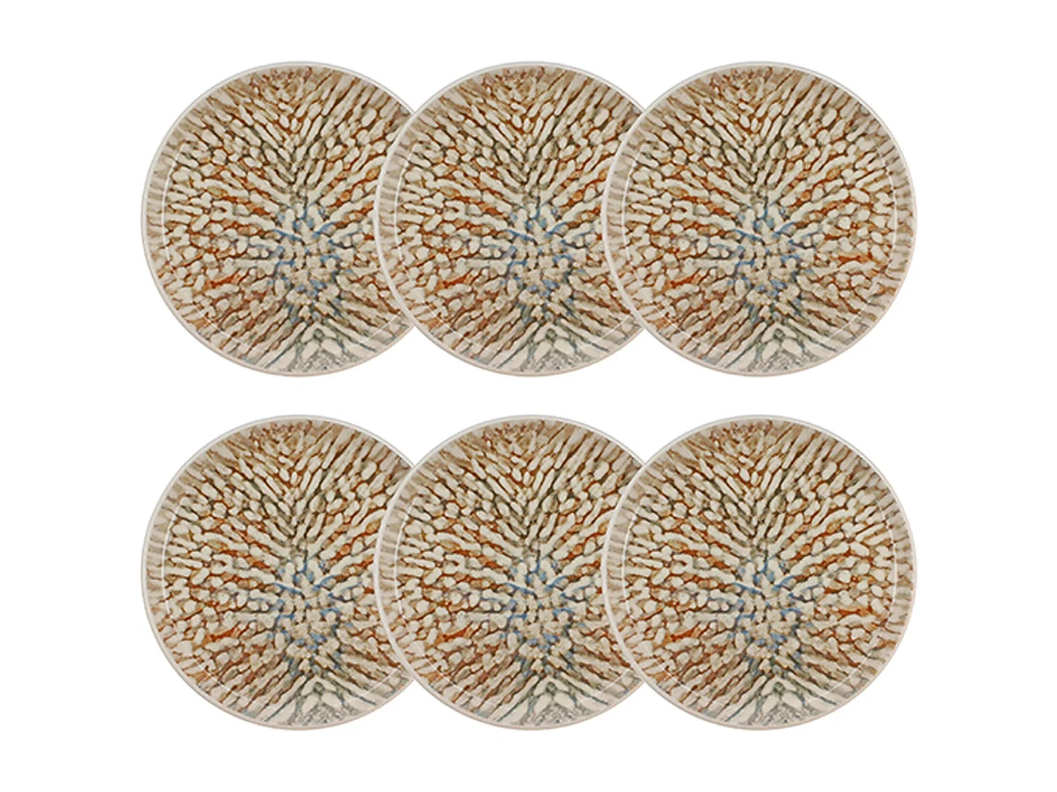 Novastyl - Lot 6 Assiettes Desserts Ambre 20cm En Gres Marron Et Beige