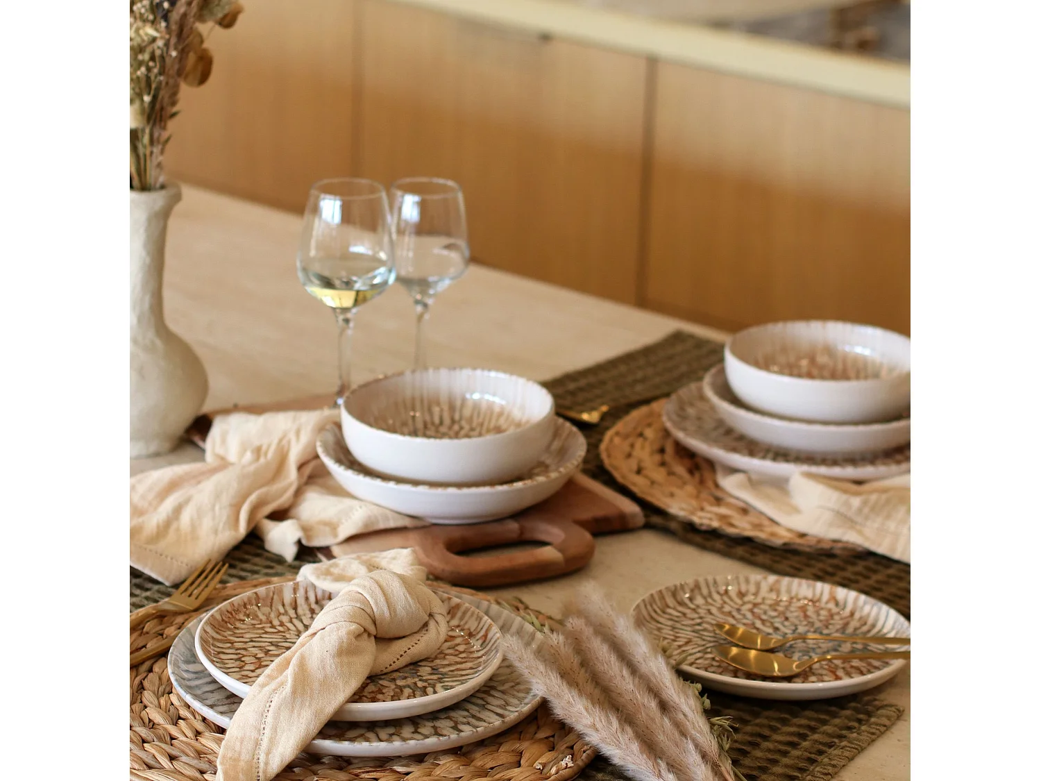 Novastyl - Lot 6 Assiettes Desserts Ambre 20cm En Gres Marron Et Beige