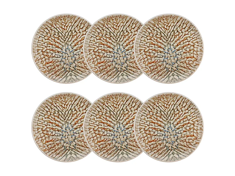 Novastyl - Lot 6 Assiettes Desserts Ambre 20cm En Gres Marron Et Beige