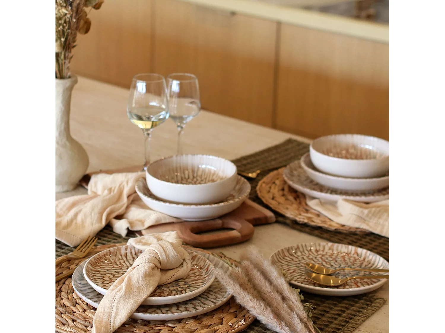 Novastyl - Lot 6 Assiettes Plates Ambre 26cm En Gres Marron Et Beige
