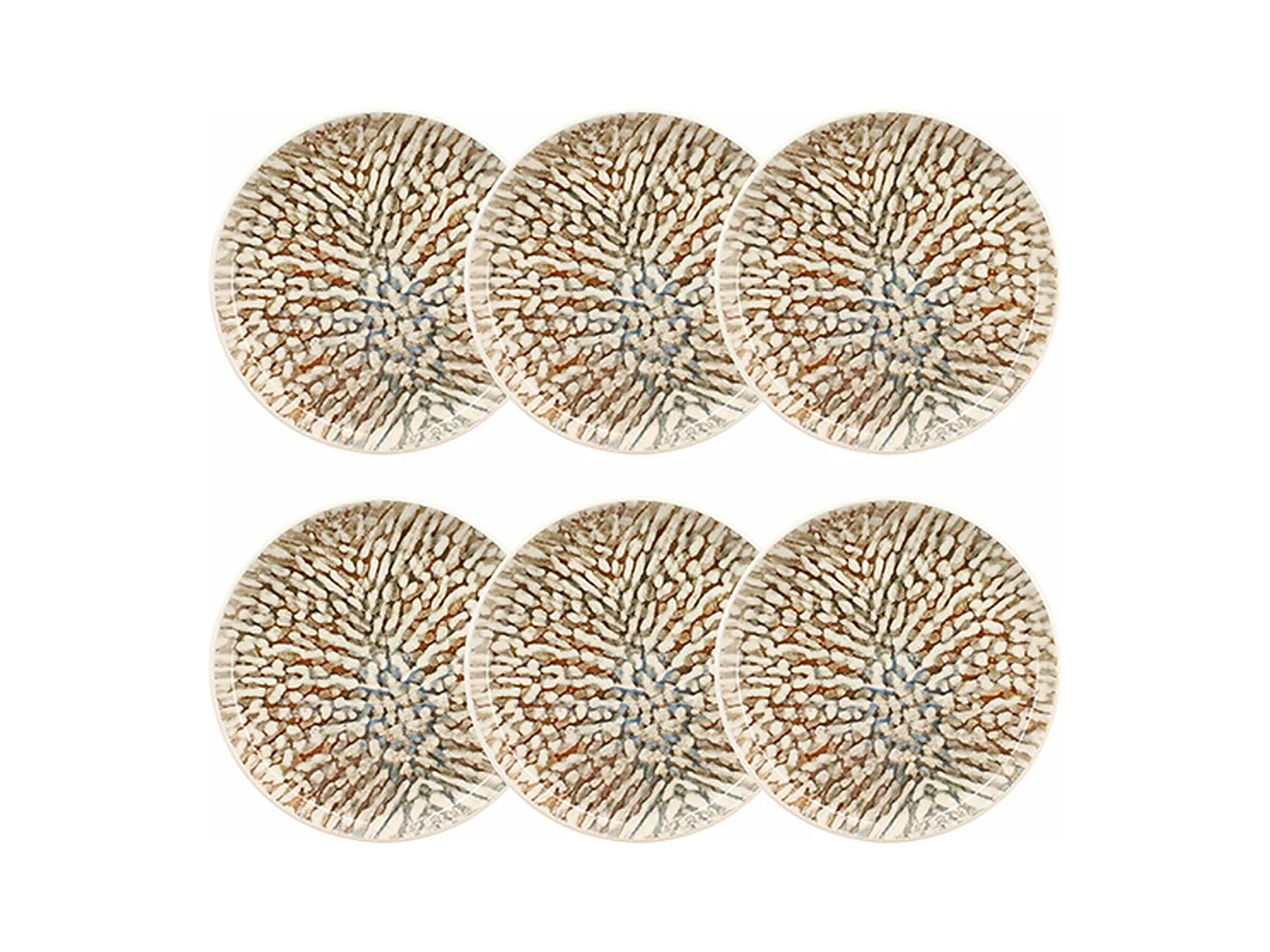 Novastyl - Lot 6 Assiettes Plates Ambre 26cm En Gres Marron Et Beige