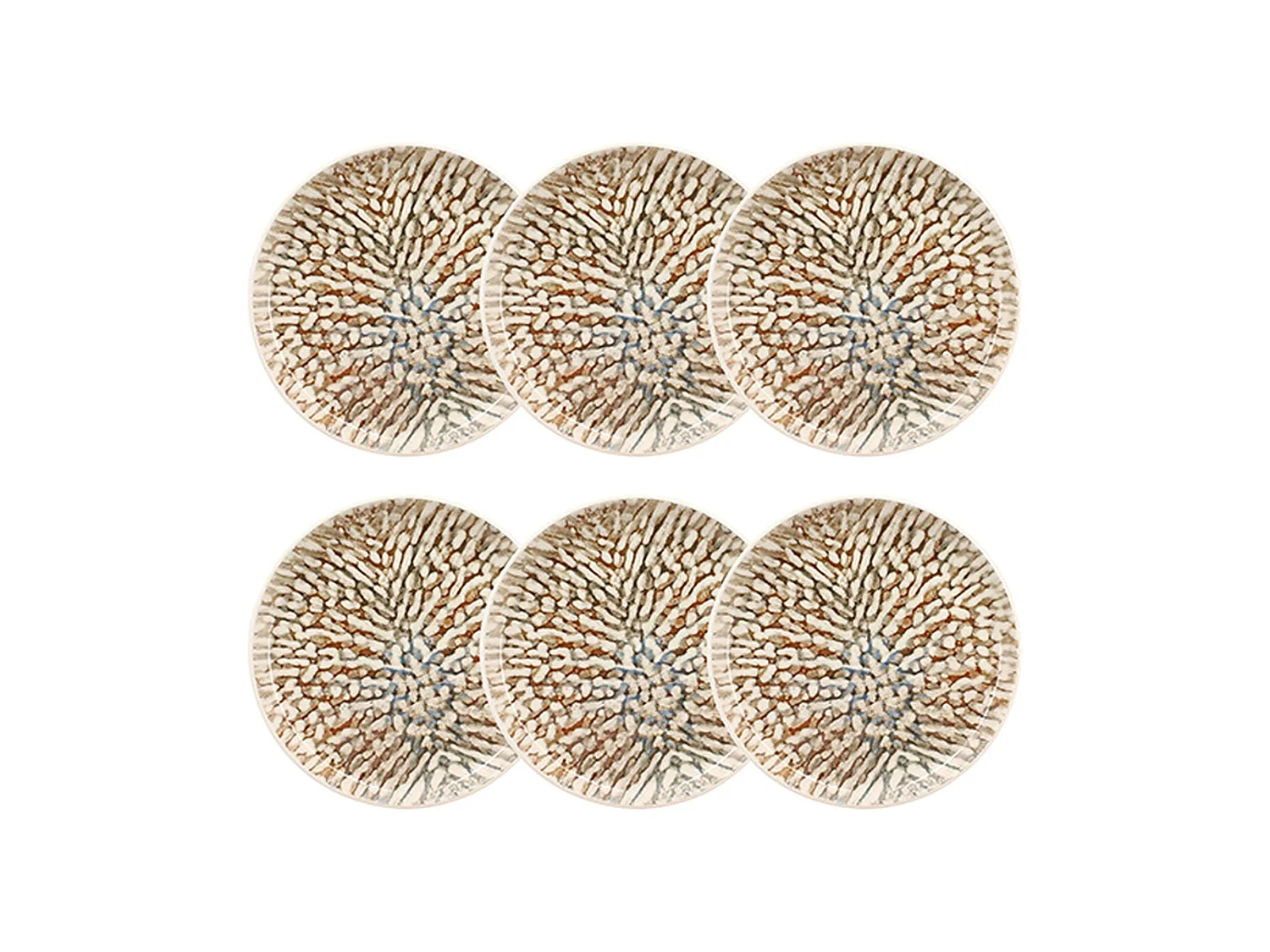 Novastyl - Lot 6 Assiettes Plates Ambre 26cm En Grès Marron Et Beige