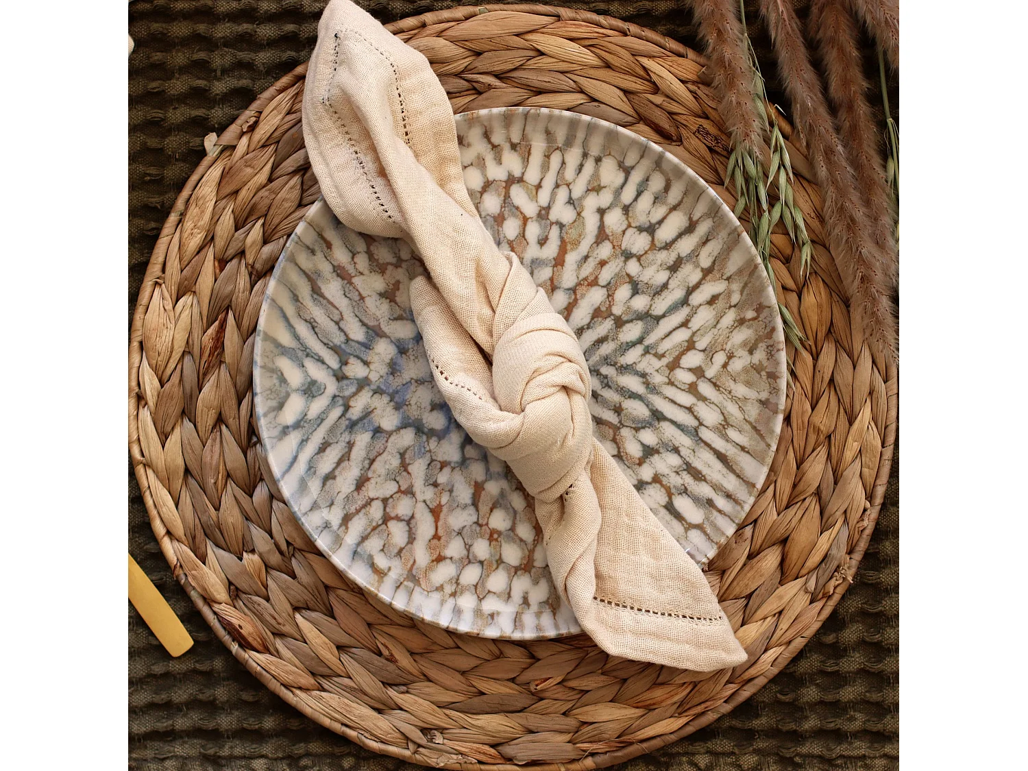 Novastyl - Lot 6 Assiettes Plates Ambre 26cm En Grès Marron Et Beige