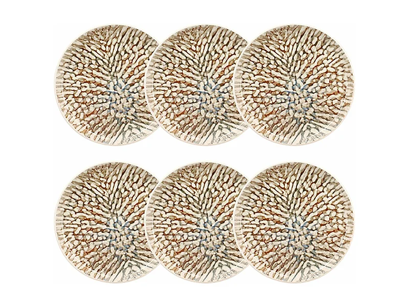 Novastyl - Lot 6 Assiettes Plates Ambre 26cm En Gres Marron Et Beige