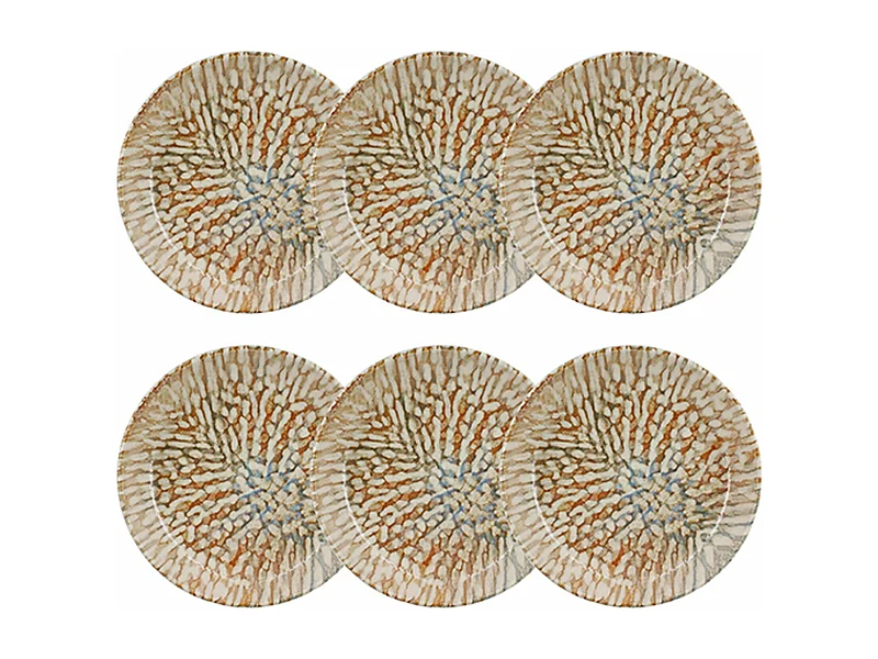Novastyl - Lot 6 Assiettes Creuses Ambre 20.5cm En Gres Marron Et Beige