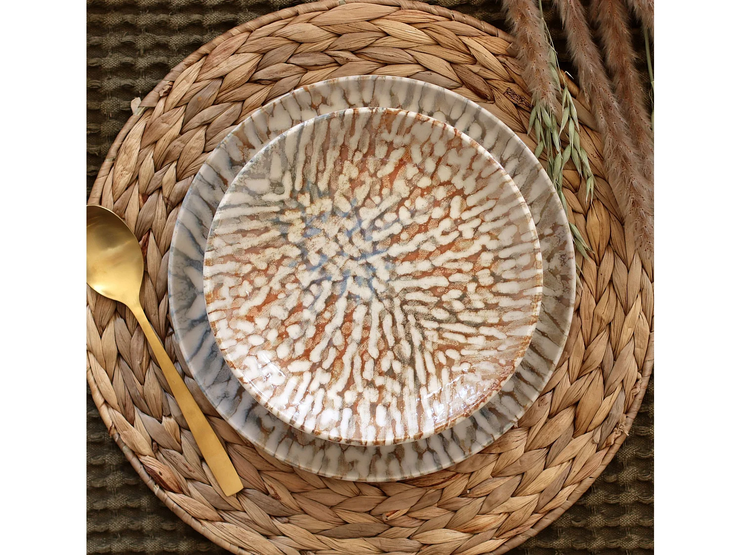 Novastyl - Lot 6 Assiettes Creuses Ambre 20.5cm En Gres Marron Et Beige