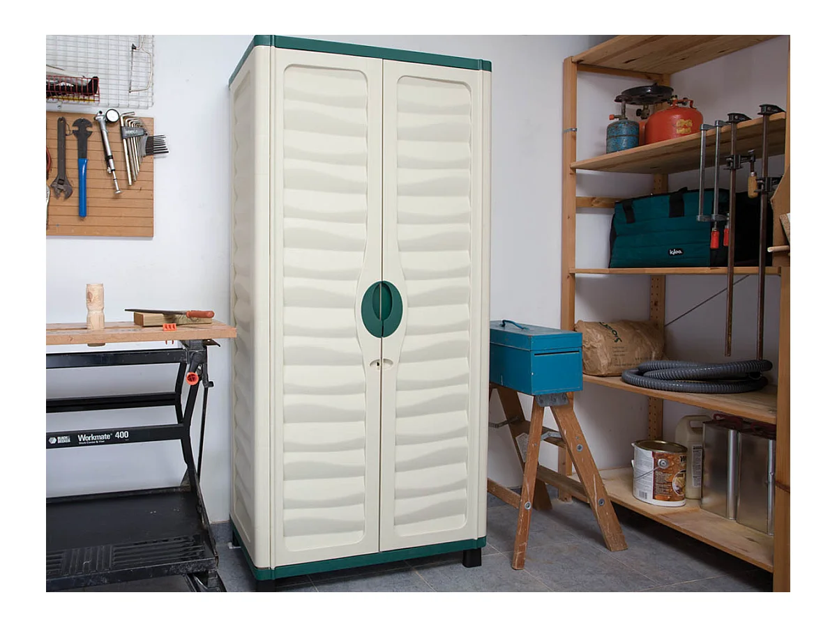 Armoire jardin "Bali" - 74 x 43 x 157 cm - Vert et beige