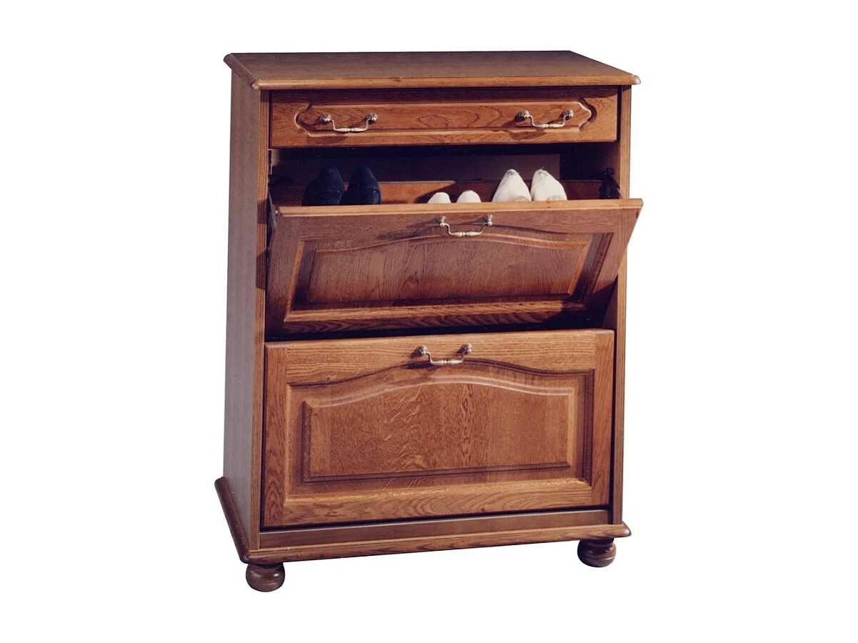 Meuble Chaussures Chêne 2 Abattants 1 Tiroir 24 Paires L 82.4 H 102.9 P 41 cm