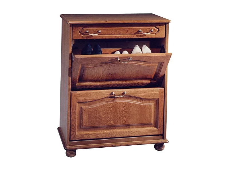 Meuble Chaussures Chêne 2 Abattants 1 Tiroir 24 Paires L 82.4 H 102.9 P 41 cm