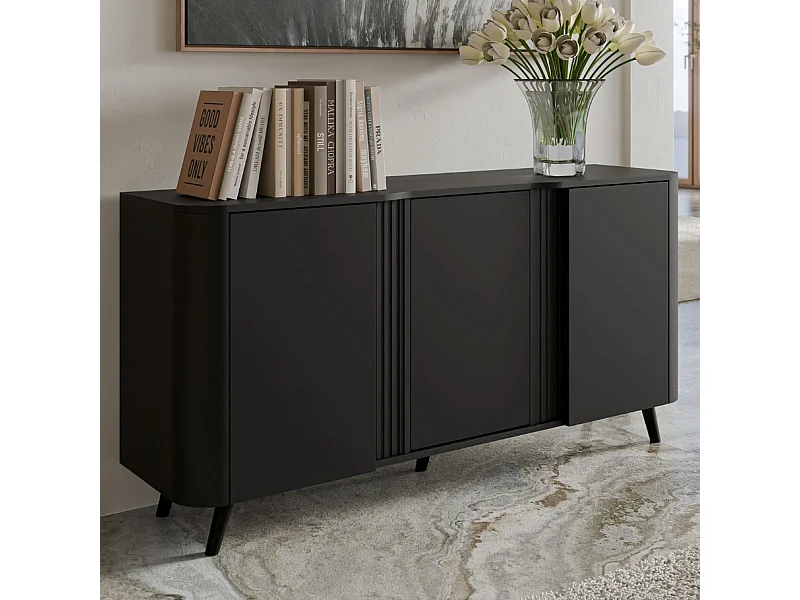 Credenza di design arrotondata nera opaca - 3 ante - 150cm Viali