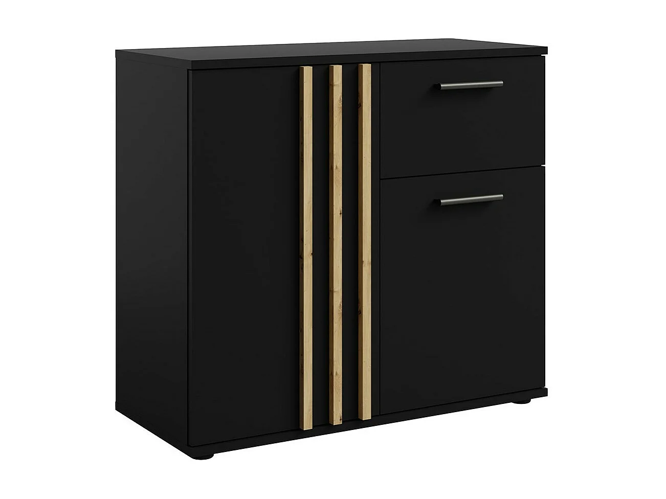 Cómoda VARIA - 2 puertas y 1 cajón - Diseño moderno en color negro y roble artesano.