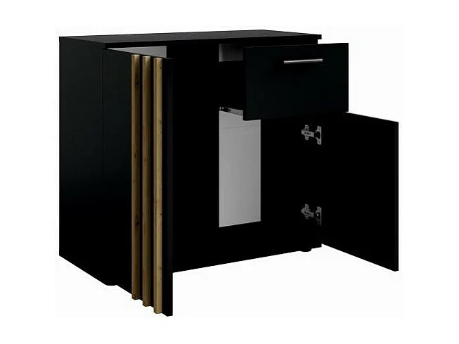 Cómoda VARIA - 2 puertas y 1 cajón - Diseño moderno en color negro y roble artesano.
