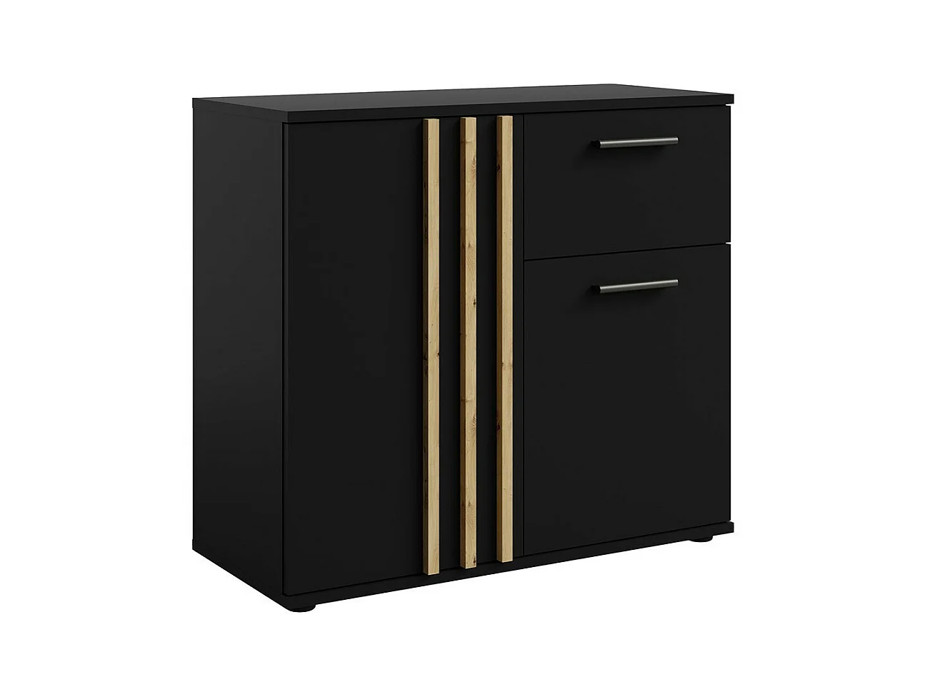Commode VARIA - 2 portes et 1 tiroir - Design moderne coloris noir et chêne artisan