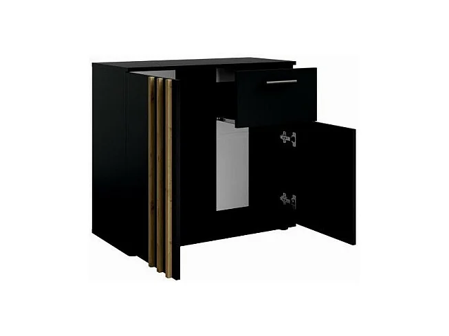 Kommode VARIA - 2 Türen und 1 Schublade - Modernes Design in Schwarz und Handwerker-Eiche