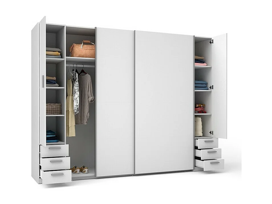 Armoire 4 Portes avec 6 Tiroirs - Blanc - Collection STAR
