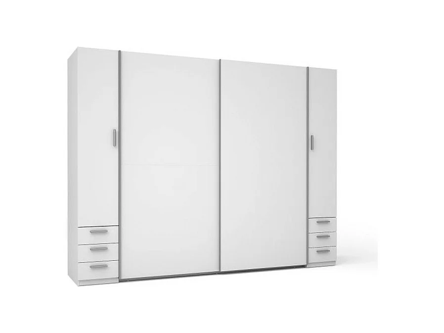 Armoire 4 Portes avec 6 Tiroirs - Blanc - Collection STAR