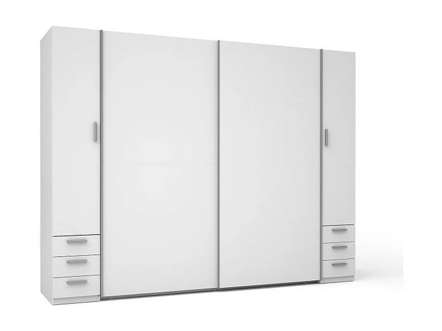 Armoire 4 Portes avec 6 Tiroirs - Blanc - Collection STAR
