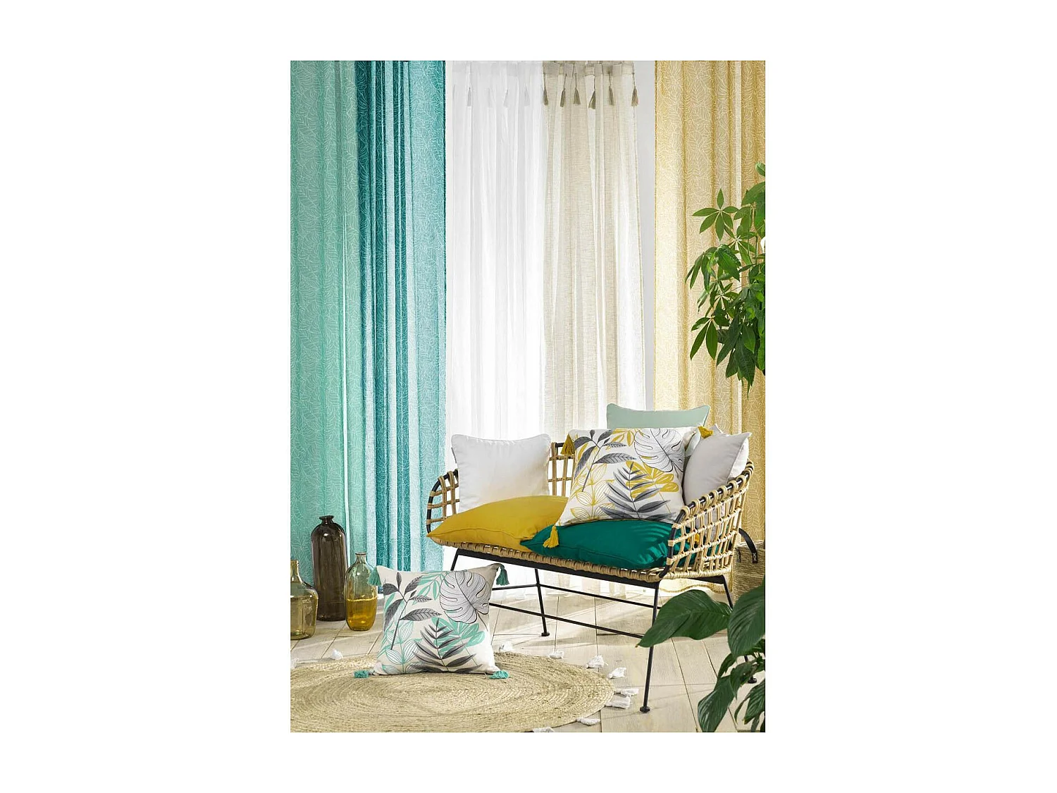 Rideau Voilage à Œillets Imprimé "Solea" 140x240cm Bleu