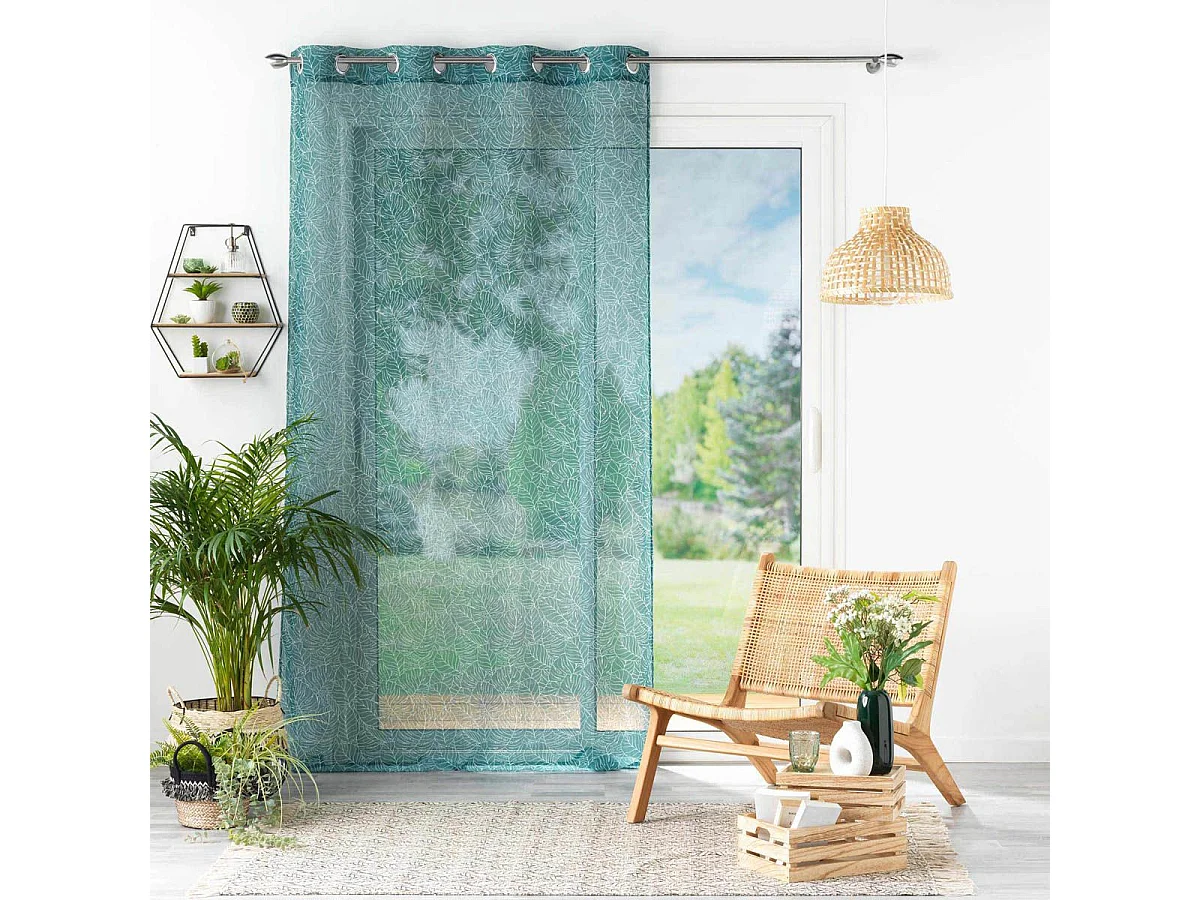 Rideau Voilage à Œillets Imprimé "Solea" 140x240cm Bleu