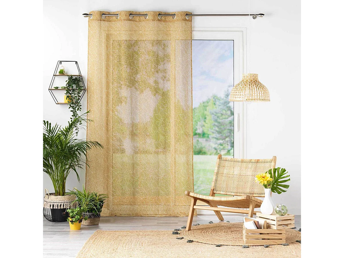 Rideau Voilage à Œillets Imprimé "Solea" 140x240cm Jaune