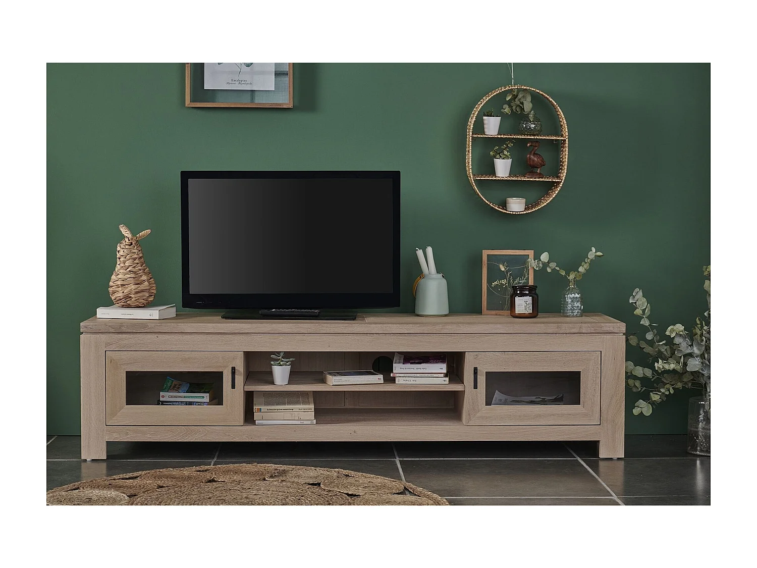 Meuble TV bas moderne en chêne blanchi L180 - BOSTON