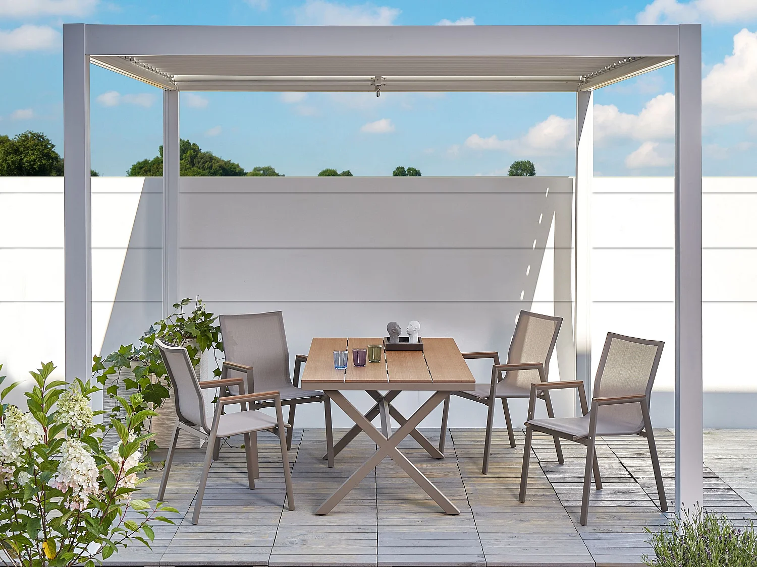 Table de salle à manger de jardin TIANO 160 cm 90 cm Métal Taupe