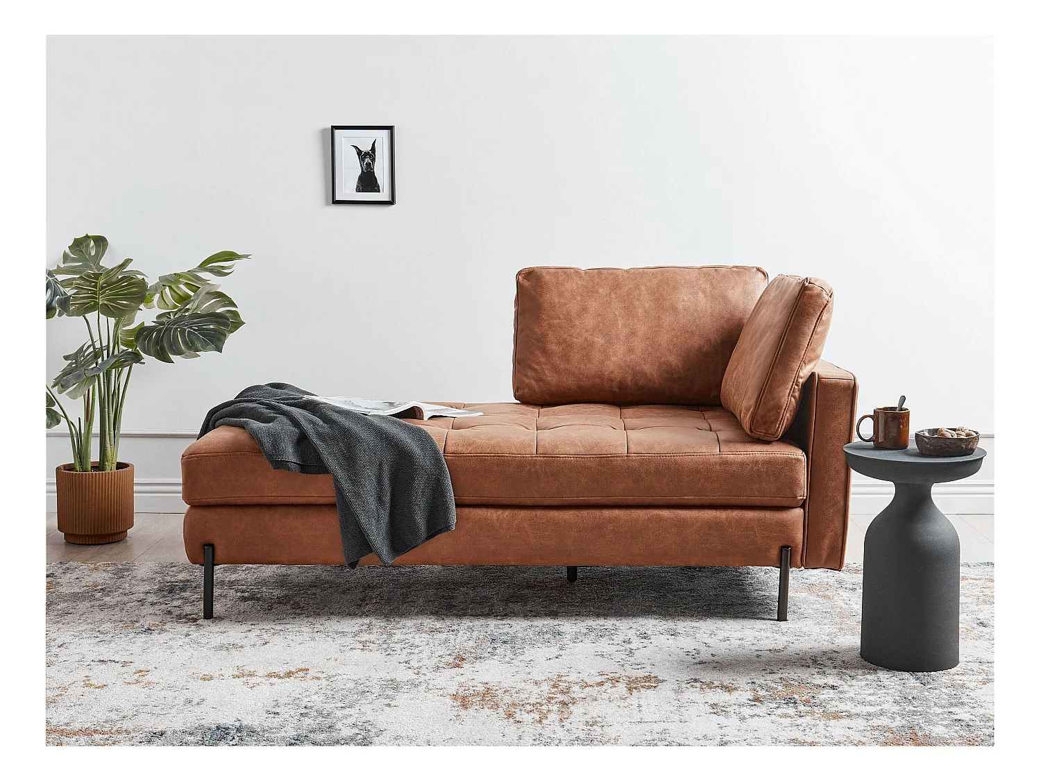 Rechtszijdige chaise longue REBAIS Kunstleer Goudbruin