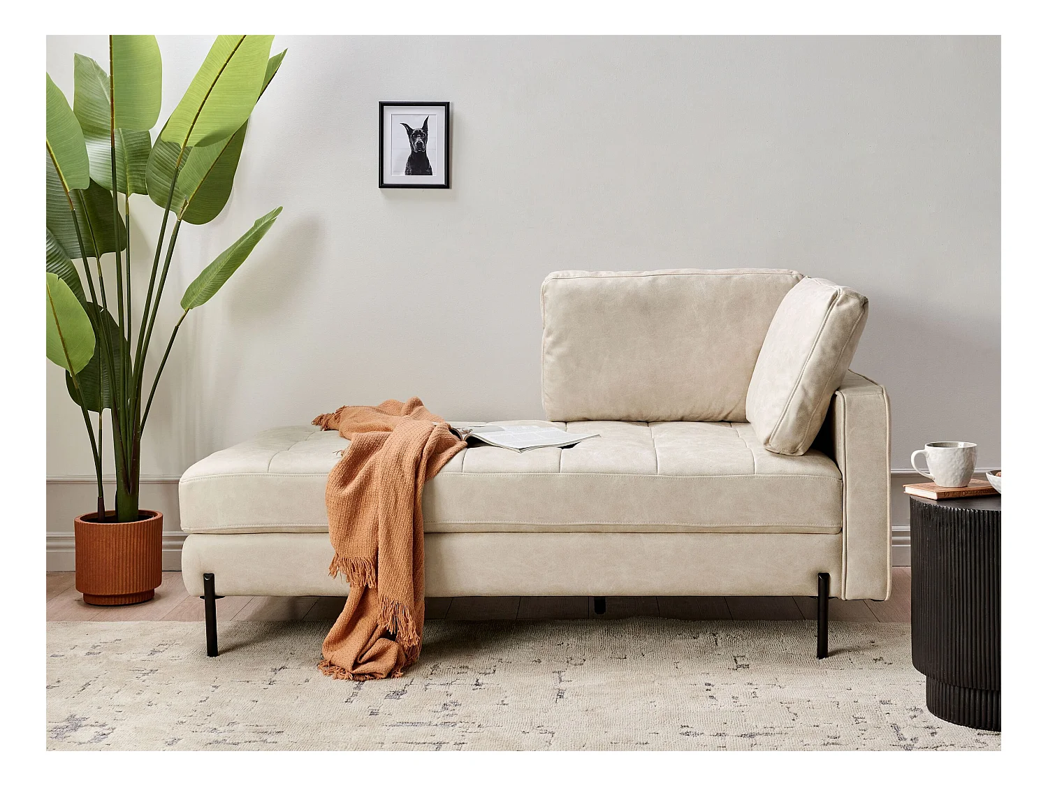 Chaise longue côté droit REBAIS Cuir PU Beige clair