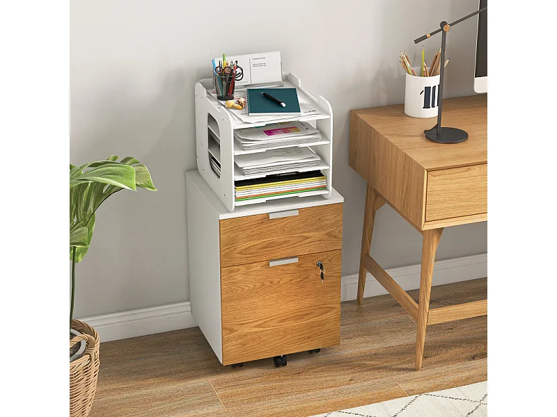 Caisson de bureau BEANIE aspect bois et blanc