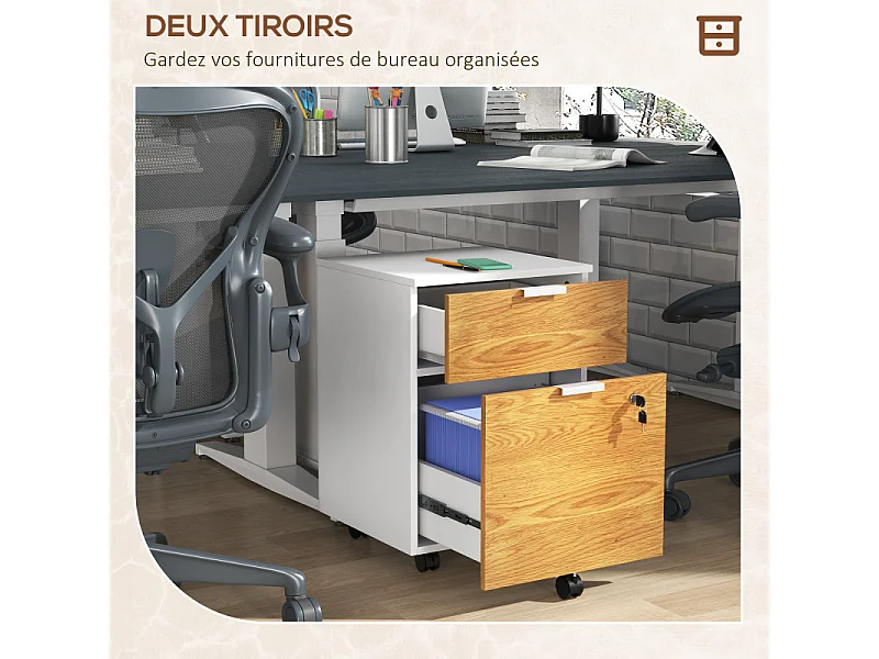 Caisson de bureau BEANIE aspect bois et blanc