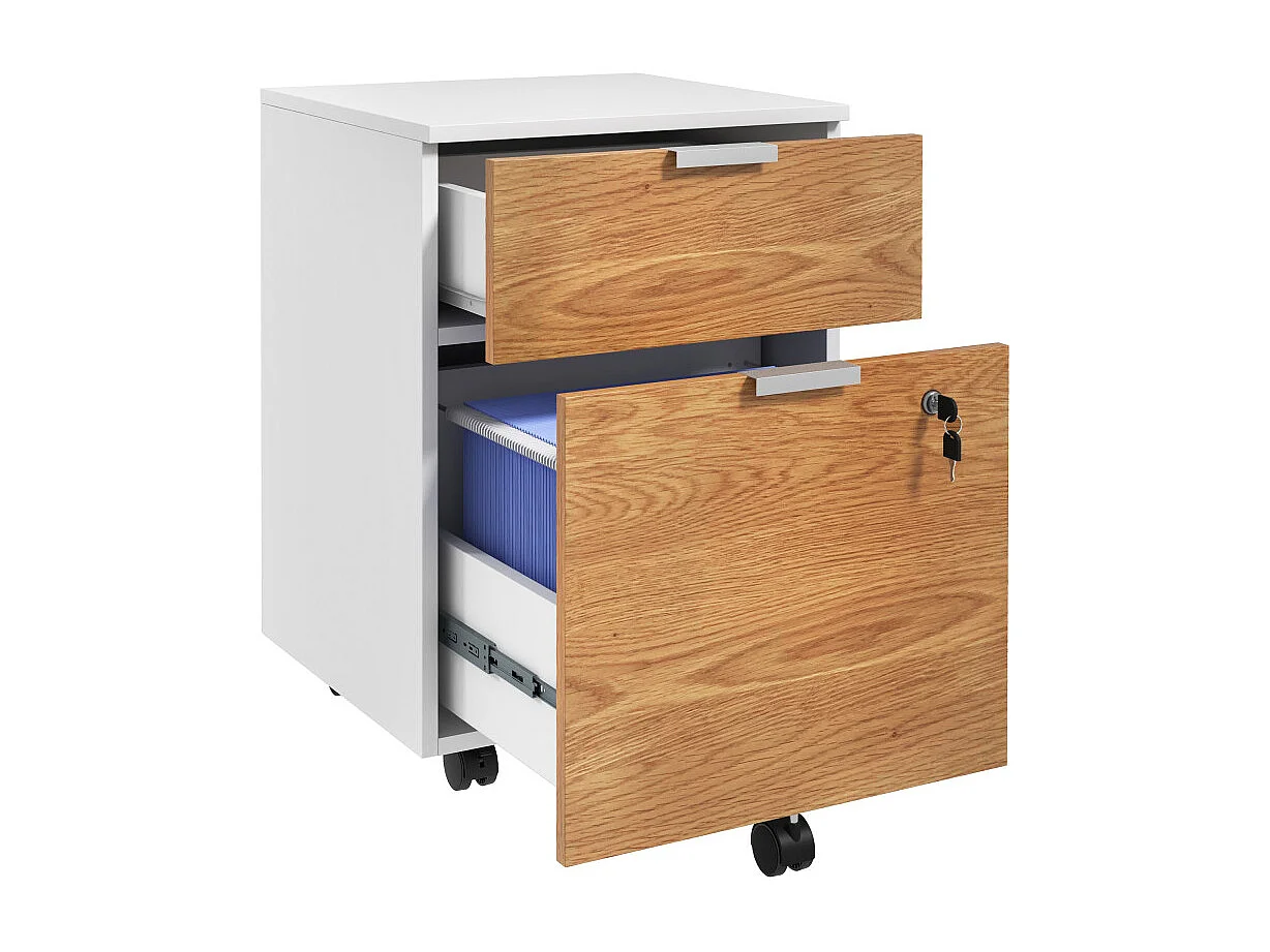 Caisson de bureau BEANIE aspect bois et blanc