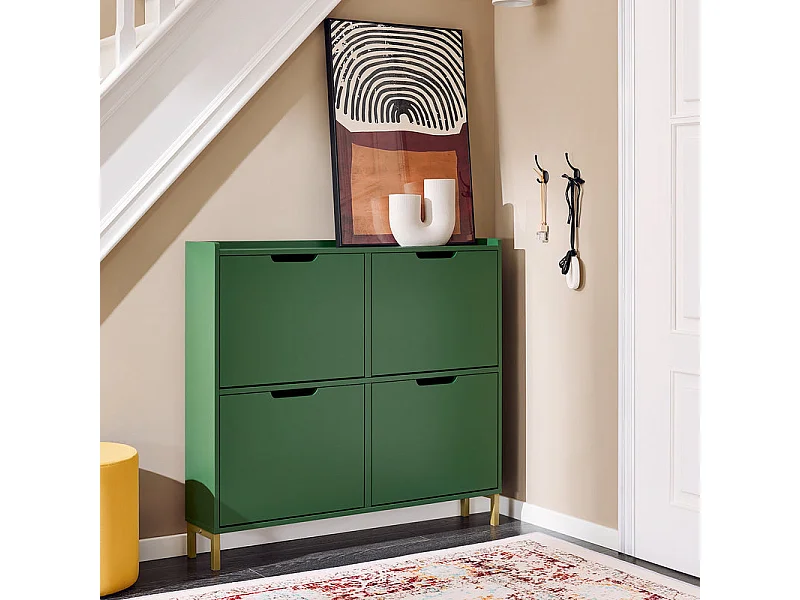 SoBuy FSR100-SY Meuble Chaussure, Meuble d'Entrée, Armoire à Chaussures, Meuble de Rangement, Commode à 4 Abattants