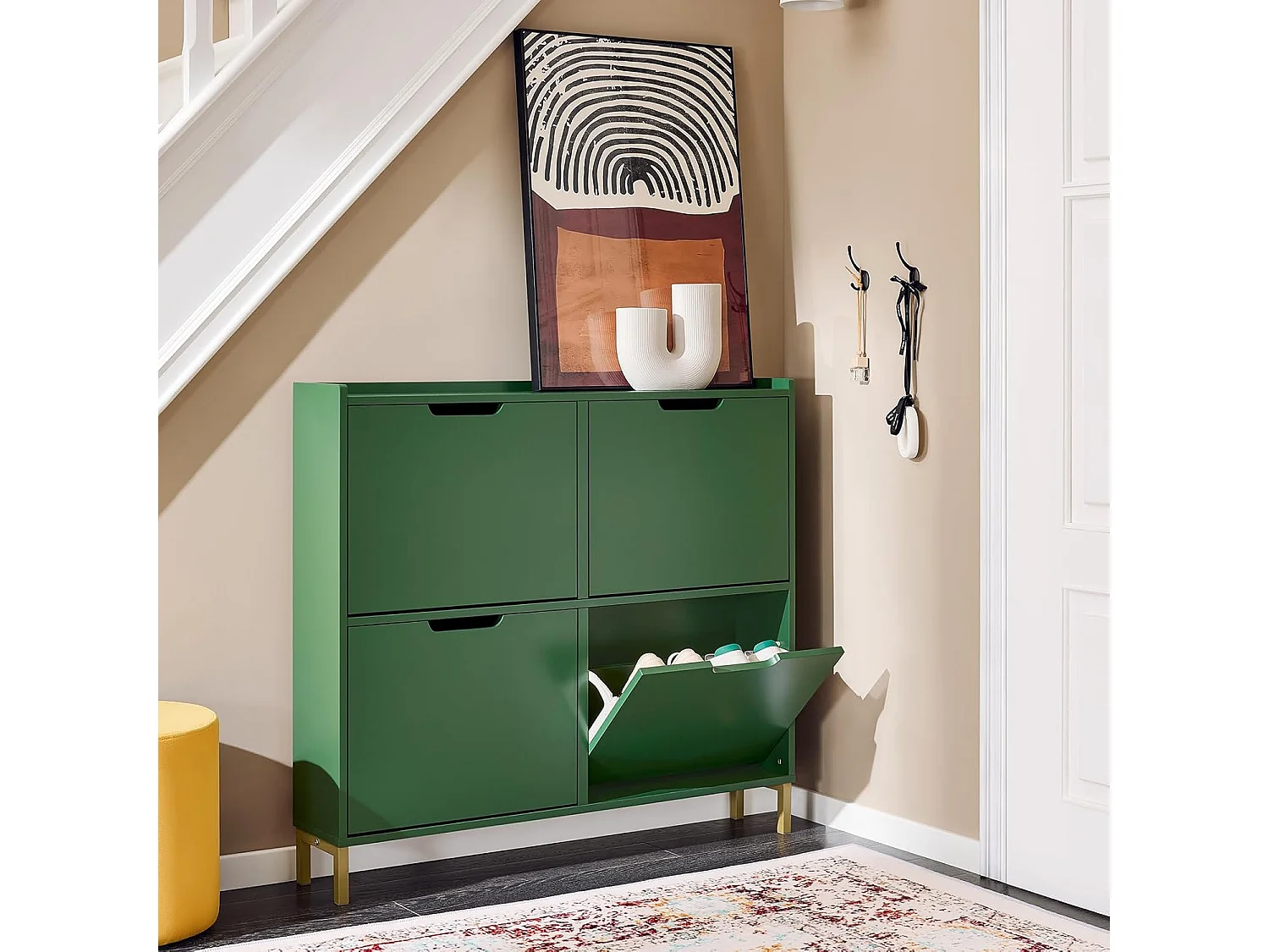 SoBuy FSR100-SY Meuble Chaussure, Meuble d'Entrée, Armoire à Chaussures, Meuble de Rangement, Commode à 4 Abattants