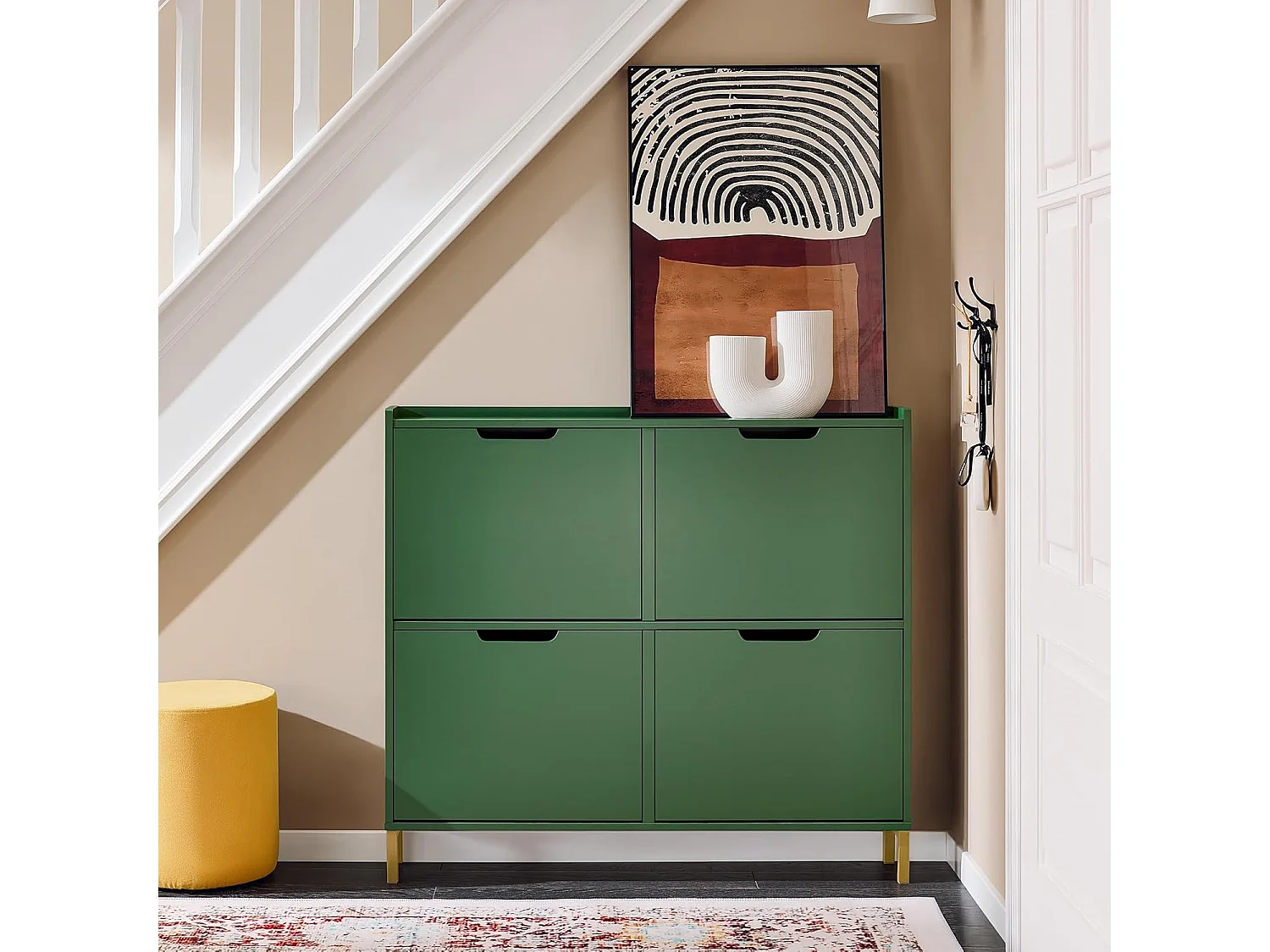 SoBuy FSR100-SY Meuble Chaussure, Meuble d'Entrée, Armoire à Chaussures, Meuble de Rangement, Commode à 4 Abattants