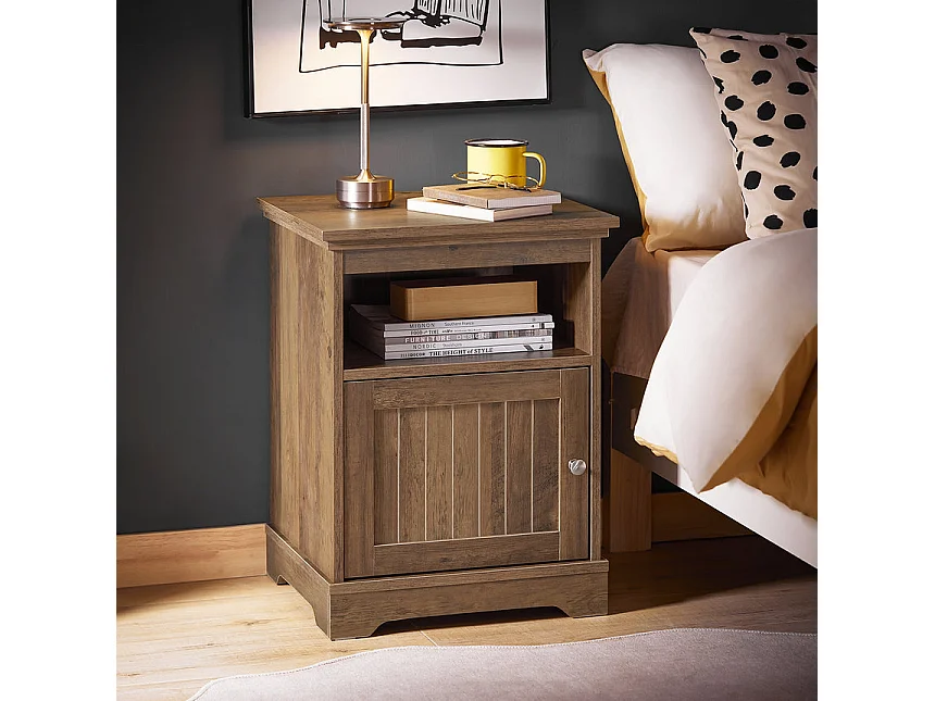 SoBuy FBT151-BR Table de Chevet, Table d'Appoint, Bout de Canapé avec 1 Porte pour Salon, Chambre, L45 x P40 x H59 cm